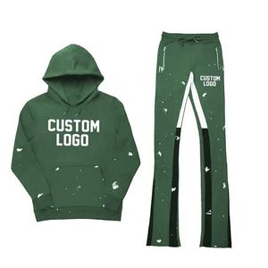 Private Label Oversized Cotton Tracksuit Men Acid Wash Flared <b>Leg</b> Baggy Straight Fit Streetwear - Product Image 1