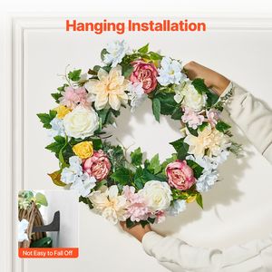 Ghirlanda Artificiale di Peonie e Ortensie Bianche, Rosa e Gialle da 24 Pollici, Elegante per Tutte le Stagioni - Product Image 6