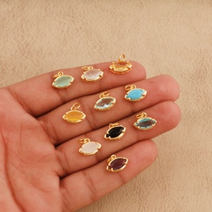 Peach Cats Eye Marquise Gemstone Chapado en oro Prong Setting Colgante Conector Hecho a mano Fabricación de joyas Suministros para collar - Product Image 6