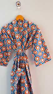 Robe kimono en coton imprimé pour femme, longue tenue de plage, col en V, manches longues, séchage rapide, imprimé magnifique, kimono toutes saisons - Product Image 3