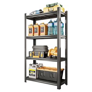 Scaffale di Stoccaggio in Metallo Nero a 4 Ripiani Regolabili, Soluzione Multiuso per Supermercati, Soggiorno e Garage - Product Image 5