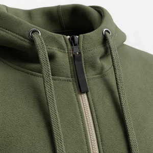 Men's Olive Green Hooded <b>Zip</b>-<b>Up</b> Tracksuit Full Sleeve Solid Color Casual Wear with Side Pockets Midweight 100% Cotton - Product Image 4