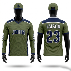 เสื้อคริกเก็ตชาย 185 GSM ผ้าโพลีเอสเตอร์อินเตอร์ล็อคคุณภาพสูง สีแดงเลือดหมู เหลือง น้ำเงิน ดีไซน์ลายแผง  โลโก้แบบพิมพ์ร้อน - Product Image 2