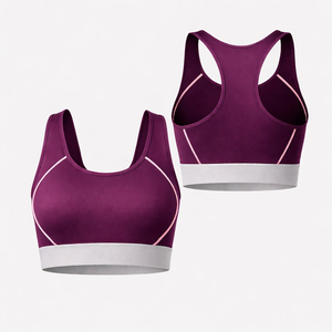 Women's Purple <b>Racerback</b> Sports <b>Bra</b> Scoop Neck Seamless Medium Support Yoga Wear Contrast Stitch Breathable Spandex Polyester - Product Image 1