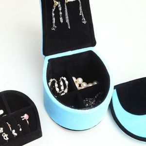 "Turquoise Velvet High Heel <b>Shoe</b> Design Jewelry Box with <b>Hooks</b> (9")" - Product Image 3
