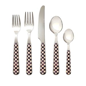 Classic Eco-Friendly Stainless Steel Flatware Set Checkered Handles Fork <b>Knife</b> Spoon Dishwasher <b>Safe</b> Rust Resistant for Home - Product Image 1