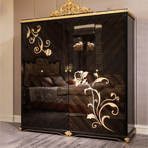 Armario de Madera de Caoba Maciza Clásico Europeo de Lujo, Acabado Oscuro con Incrustaciones Doradas Brillantes, Diseño Personalizado, Muebles Antiguos para Dormitorio - Product Image 1