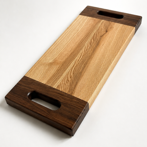 Planche à découper moderne en bois bicolore avec deux poignées intégrées et une finition à grain contrasté pour couper les légumes - Product Image 5