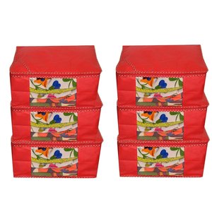 Clothes Bag Set-JaipurCrafts 6-Piece Non Woven <b>Saree</b> Covers <b>Red</b> 45 X 35 X 22 cm - Product Image 2