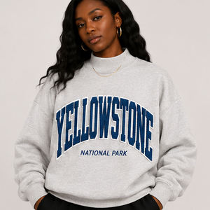 High Quality Customize Vintage Yellowstone National Park Sweatshirt Women Retro Varsity Letter Print Mock Neck <b>Pullover</b> <b>Jumpers</b> - Product Image 3