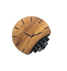 Wooden Hanging Modern Abstract Wall <b>Clock</b> Round Quartz Silent Needle AA <b>Battery</b> Powered Antique Style Living Room Decor - Product Image 1