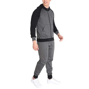 Survêtement gris pour homme, coupe classique, avec fermeture éclair intégrale, capuche, polyester et coton, pour l'automne, avec poches latérales - Product Image 5