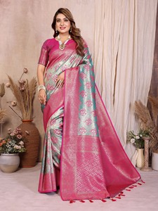 Modern Banarasi <b>Tissue</b> Silk Saree for Women-Party <b>Wedding</b> Diwali Occasions - Product Image 5