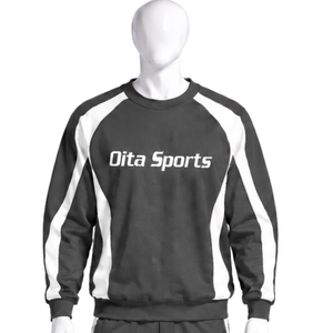 Sweat-shirt à col rond pour homme en tissu charbon, manches longues, détails contrastants, pull athlétique, décontracté, pour l'entraînement et le sport - Product Image 1