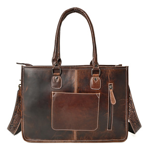 Western Cowhide <b>Leather</b> Tote Bag with Floral <b>Tooled</b> Design Adjustable Shoulder Strap for Women - Product Image 2