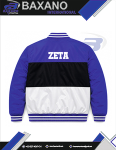 เสื้อแจ็คเก็ตครอปปักลาย Zeta Phi Beta Sorority สำหรับผู้หญิง เสื้อผ้าสไตล์กรีก วินเทจ สีน้ำเงินและสีขาว เสื้อแจ็คเก็ต ZPB Varsity Racing สำหรับผู้หญิง - Product Image 6