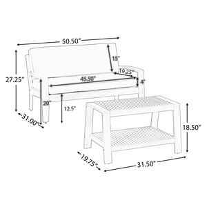 Set da Giardino 2 Pezzi in Legno Teak Acacia per Esterni: Divanetto e Tavolino con Cuscini Beige Resistenti all'Acqua, Capacità 350 libbre - Product Image 4