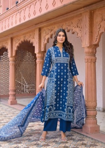Twinfeet Women's Premium Pure Cotton Quick Dry Traditional A-Line Anarkali Kurti & Palazzo with Dupatta Suit Set (Knee-Length) - Product Image 3