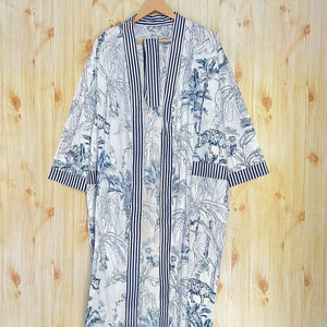 Bata Kimono de Algodón 100% Tejido con Estampado de Dibujos Animados para Mujer, Camisón de Verano Hecho a Mano, Cuello en V, Cintura Elástica, Largo Completo, ODM - Product Image 1