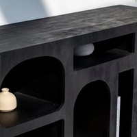 Meuble d'appoint en bois moderne et contemporain, unité de présentation peinte en noir Vandana Sierra Hexa