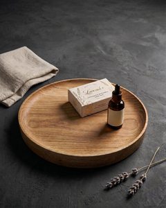 Plateau de service rond en bois naturel rustique, plateau décoratif en bois massif pour servir les aliments, centre de table pour la cuisine et la salle à manger - Product Image 5