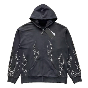 Sweat-shirt à capuche décontracté pour homme, coupe oversize, en molleton, 100 % coton, orné de strass et cristaux, écologique, idéal pour l'hiver et le streetwear - Product Image 1