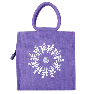 High Quality Purple <b>Canvas</b> Tote Bag with White Botanical Print <b>Round</b> Handle Minimalist Style All Seasons Shopping Bag For Sale - Product Image 3