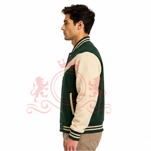 Top Collection Green Cream Letterman Jacket Classic <b>Button</b> Front Comfortable Fit Casual Wear - Product Image 3