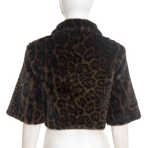 Women <b>Leopard</b> Print <b>Faux</b> <b>Fur</b> Crop <b>Coat</b> Zipper Lapel Winter Outerwear Short Sleeveless Jacket - Product Image 4