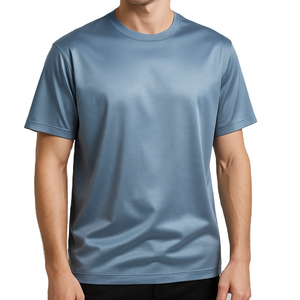 T-shirt à manches courtes gris pour homme, col rond, coupe classique, tricoté, uni, style décontracté - Product Image 4