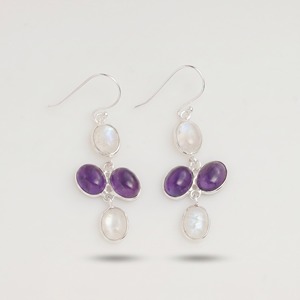 Natural Amethyst Rainbow Moonstone <b>Dangle</b> <b>Earrings</b> 925 Sterling <b>Silver</b> Handmade Gemstone <b>Earrings</b> Gift for Women - Product Image 3