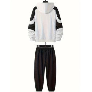 Survêtement personnalisé pour homme blanc et noir | Sweat-shirt en coton avec taille élastique et manches longues |   Vêtements de sport en gros - Product Image 4