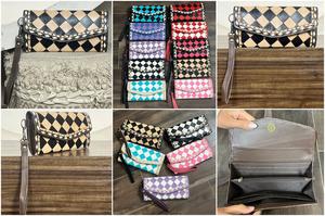 Cartera Larga de Cuero Genuino Estilo Occidental para Mujer, Nueva Cartera de Cuero a Cuadros con Ranuras para Teléfono y Tarjetas, con Correa para la Muñeca - Product Image 3