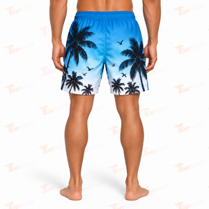 Shorts de Playa para Hombre al por Mayor con Estampado de Palmeras, de Secado Rápido, Casuales, de Cintura Media con Cordón Ajustable - Product Image 4