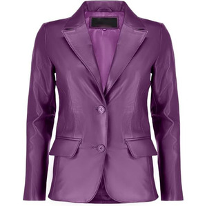 Chaquetas de Mujer al por Mayor de Alta Calidad, Blazer de Cuero Morado, Chaqueta Casual de Cuero Genuino OEM para Mujer, Mangas Largas, Logotipo Personalizado - Product Image 1