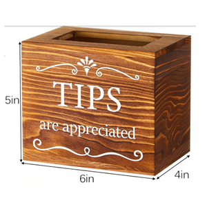 Handcrafted Wooden Tip Jar & Donation Bucket, Rustic Cash Box & <b>Coin</b> Storage Container For Bartenders, Musicians From Vietnam - Product Image 2