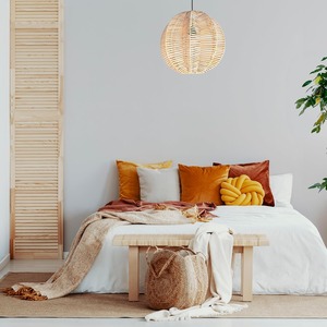 <b>Round</b>-Shaped Rattan Pendant <b>Light</b> Fixture Handwoven in Indonesia Adjustable Height <b>LED</b> Lighting Solution - Product Image 3
