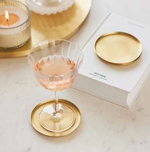 Heritage Smooth Brass Coaster Set Premium Round Drink Coasters Heat Resistant Table Protector Luxury Home <b>Bar</b> Gift - Product Image 3