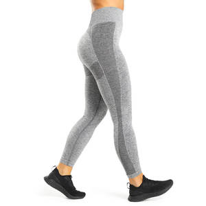 Leggings Largos de Cintura Alta para Mujer, Color Gris Sólido, Tejido Elástico de Nailon y Spandex, Deportivos, para Todas las Temporadas - Product Image 3