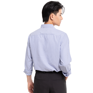 Chemise habillée rayée à manches longues pour homme, 100 % coton popeline, infroissable, col rabattu, style décontracté chic, manches longues, pour le printemps - Product Image 3