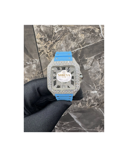 Square Moissanite Watch Stainless Steel <b>Case</b> Quartz Movement Sapphire Crystal Analog Dial Orange Rubber Strap 30mm Luxury Unisex - Product Image 2