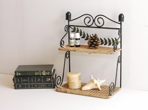 Vintage Rattan And Metal Wall Shelf Organizer Spice <b>Rack</b> Perfect For <b>Kitchen</b> Bathroom Home Decor And <b>Storage</b> Display From India - Product Image 4
