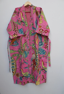 Bata Kimono de Algodón 100% con Estampado de Bloques de Dibujos Animados Naaz Textile para Mujer, Suave y Transpirable, Camisón de Verano Hecho a Mano, Cuello en V Elástico, ODM - Product Image 2