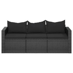 Canapé de jardin 3 places en polyrotin noir avec coussins - Product Image 3