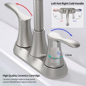 Rubinetto per lavabo bagno 4 pollici a 2 maniglie, montaggio centrale, nichel spazzolato, con scarico a scomparsa e tubi di alimentazione, funzionalità mista - Product Image 4