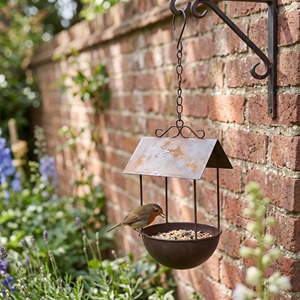 Iron Bird Feeder Hanging Outdoor <b>Garden</b> Use Natural Finish Traditional Style Weather Resistant Hanging Bowl Feeder for Birds - Product Image 4