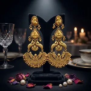 Pendientes de diseño de calidad superior chapados en oro con acabado antiguo, colección de ropa de compromiso de boda de aspecto tradicional para mujer - Product Image 2