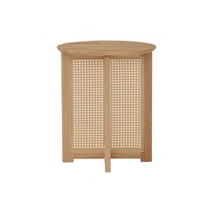 Modern Round Side <b>Table</b> Natural Oak Wood End <b>Table</b> with Rattan Cane Inlay Light Wood Bedside <b>Table</b> for Living Room Bedroom - Product Image 2
