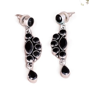 Pendientes de Latón con Forma de Campana, Plateados, con Circonitas Multicolores para Mujer |   Joyería Boho Tribal para Fiesta, Regalo - Product Image 1