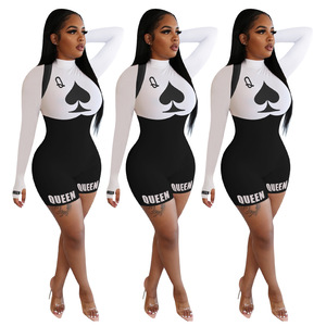 Mono de manga larga con cuello alto y estampado en blanco y negro para mujer, ropa de club ajustada de cintura alta - Product Image 2